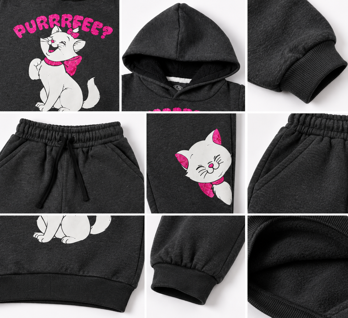 Purrrfect Hoodie Set- Charcoal