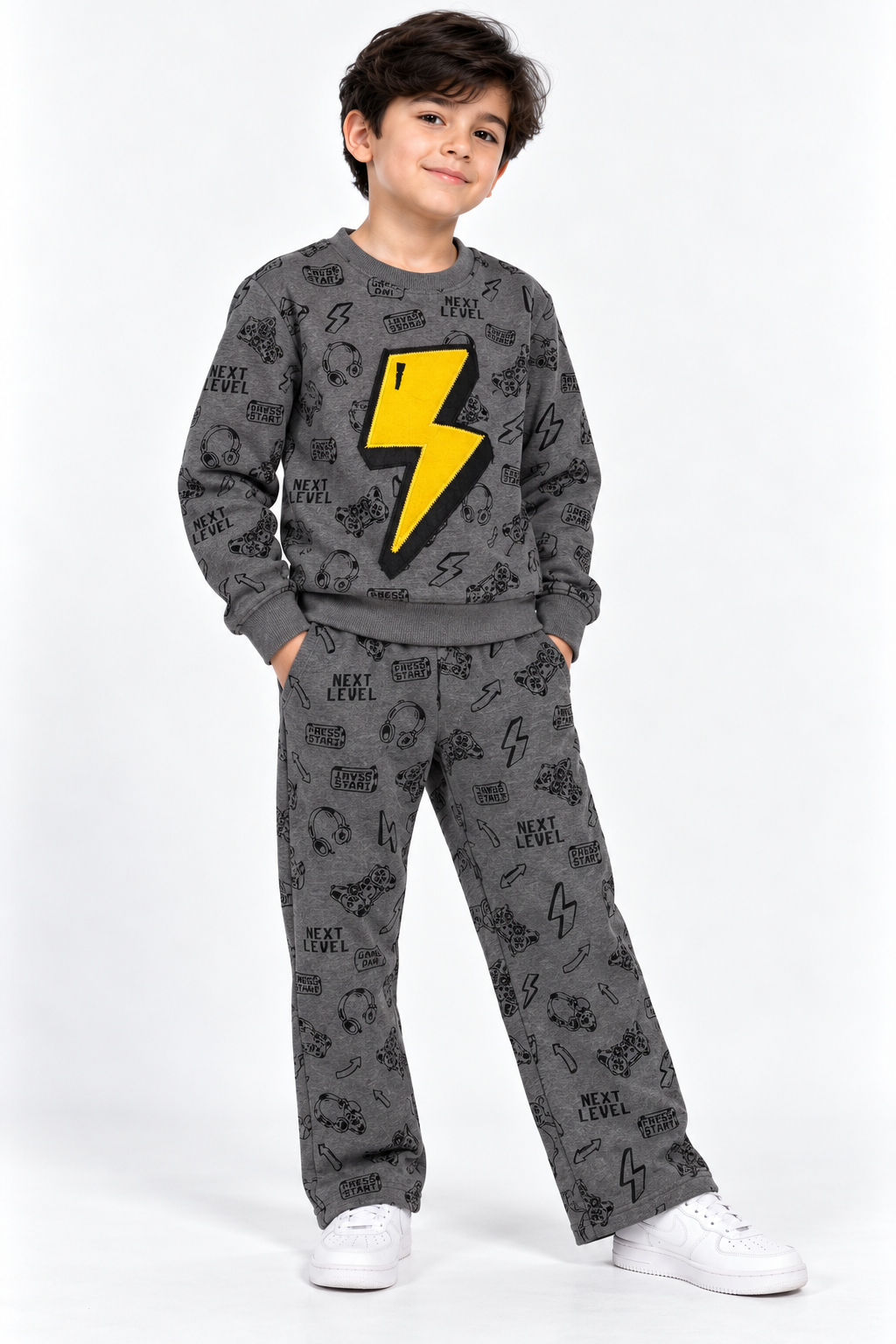 Flashh Embroidered Fleece Tracksuit- Grey