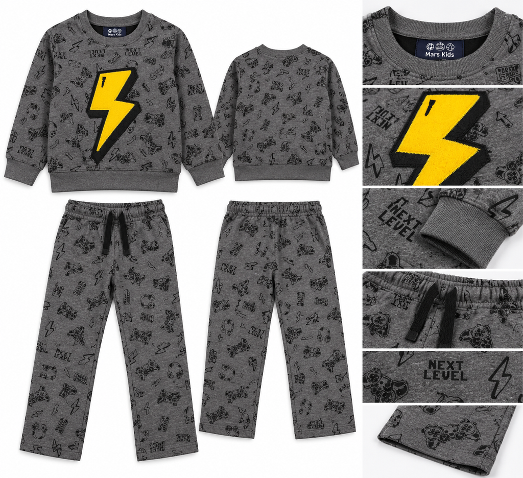 Flashh Embroidered Fleece Tracksuit- Grey
