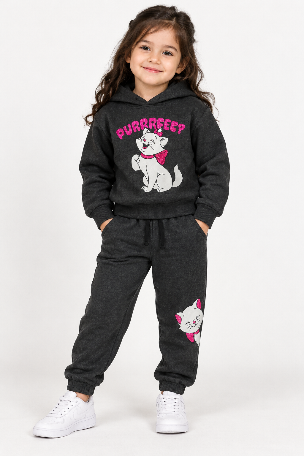 Purrrfect Hoodie Set- Charcoal