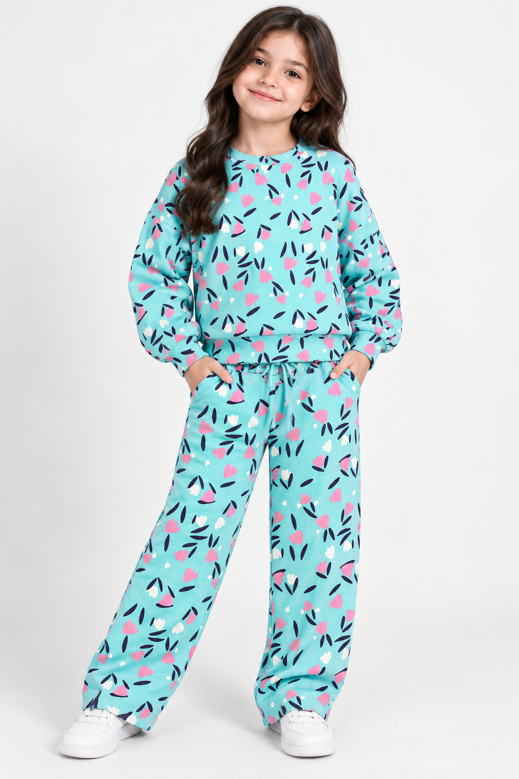 Flower Printed All Over Set- Aqua