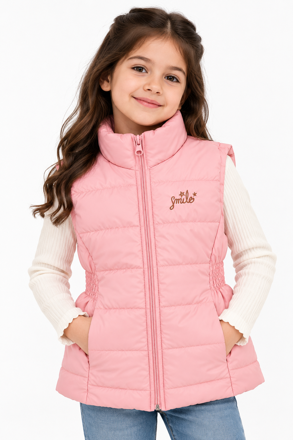 Smile Embroidered Sleeveless Jacket