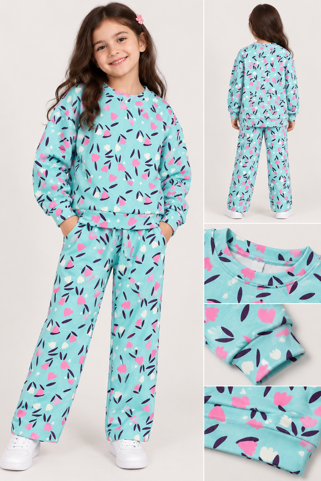 Flower Printed All Over Set- Aqua