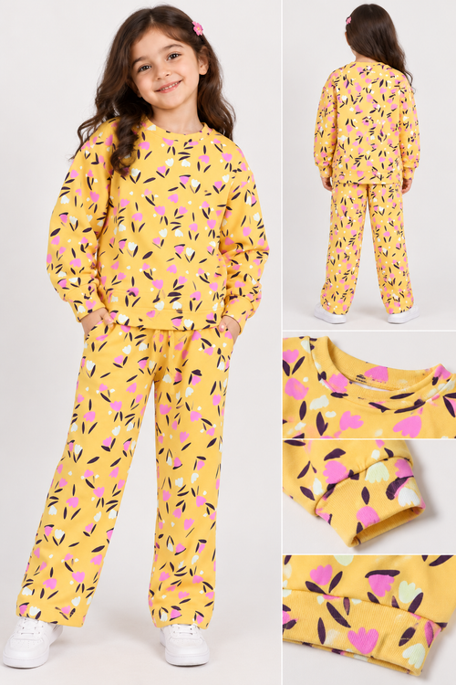 Flower Printed All Over Set- LT Yellow